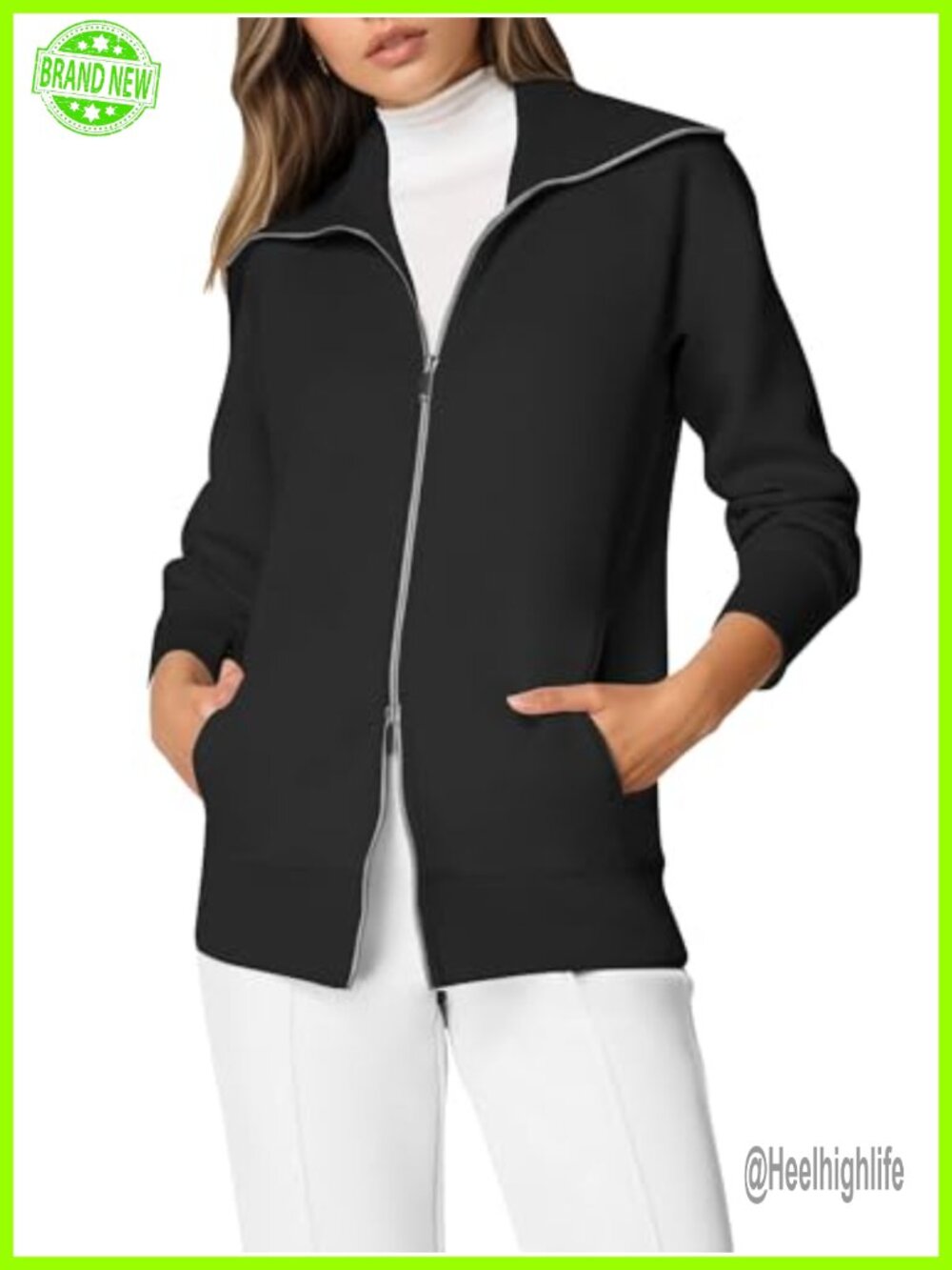 Womens Zip Up Sweatshirt Crewneck Casual Jacket with Pockets